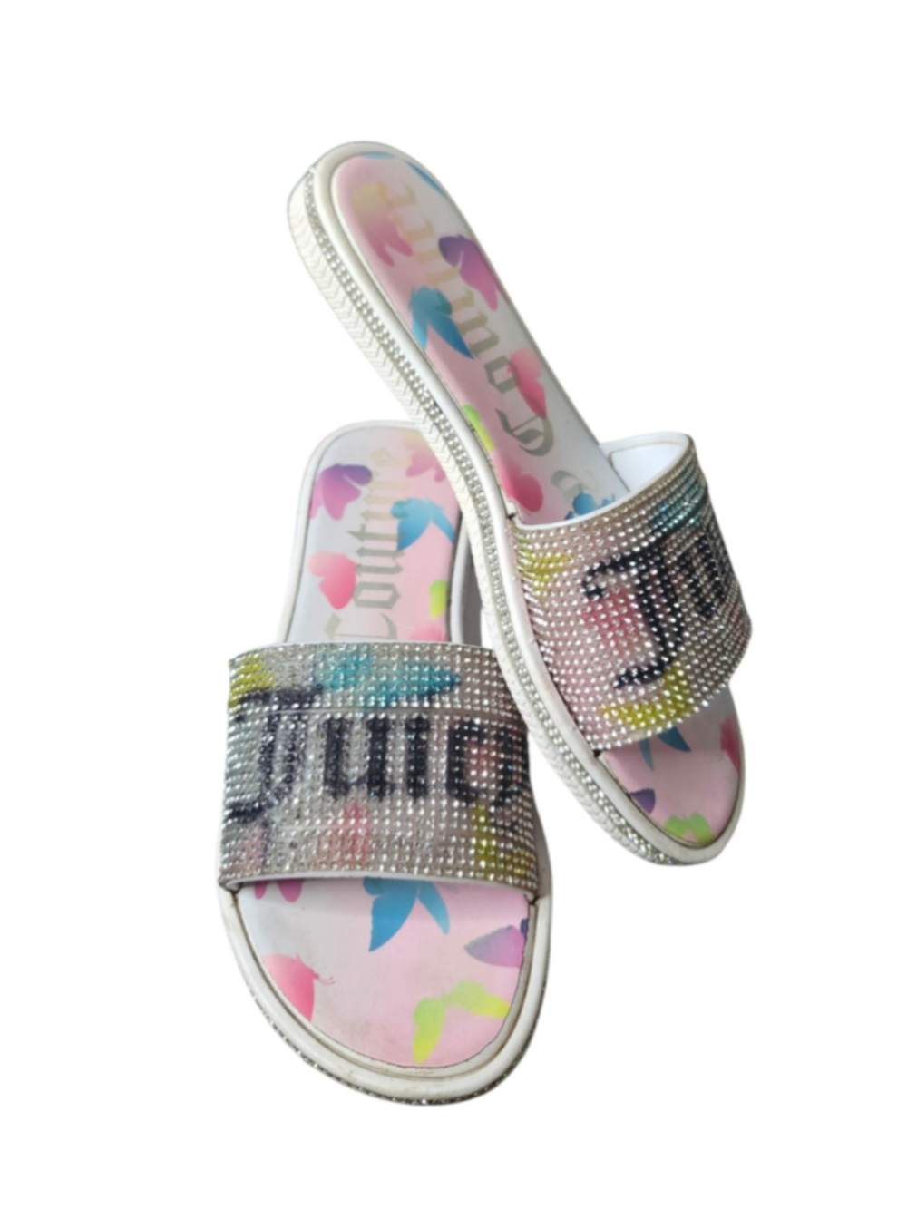 Juicy Couture Squaw Valley Rhinestone Butterfly Slide Sandals Youth Size 3 Bling